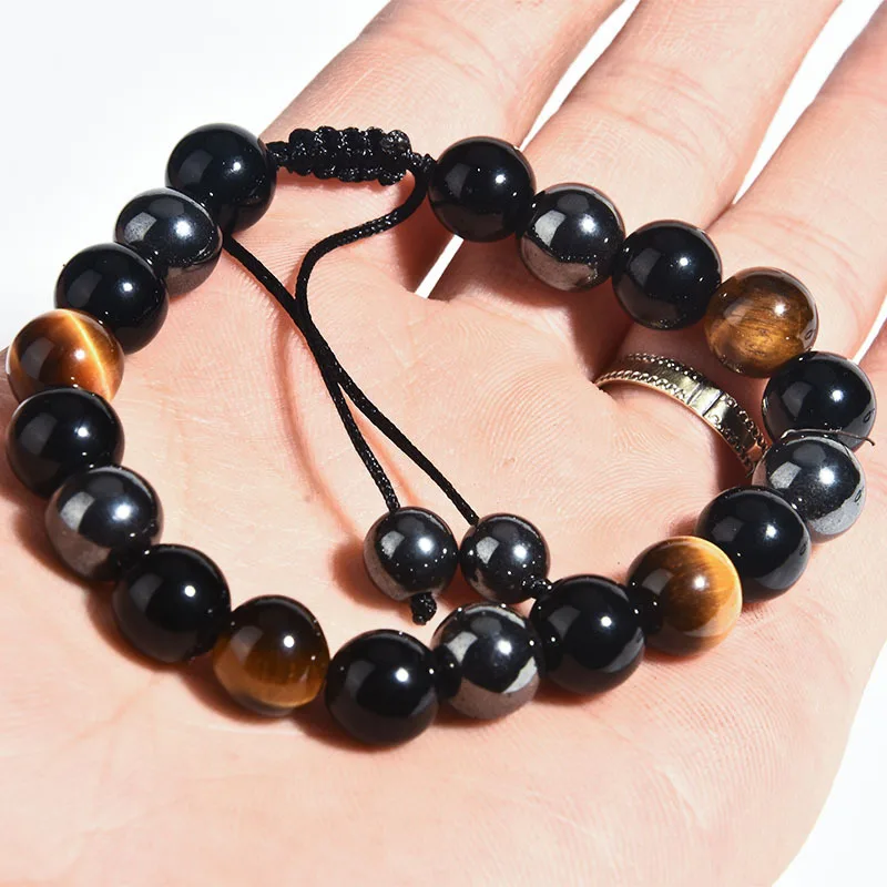 

Obsidian Stone Hematite Tiger Eye Bead Bracelets Weight Loss Bracelet Handmade Adjustable Rope Bracelet Slimming Energy Jewelry