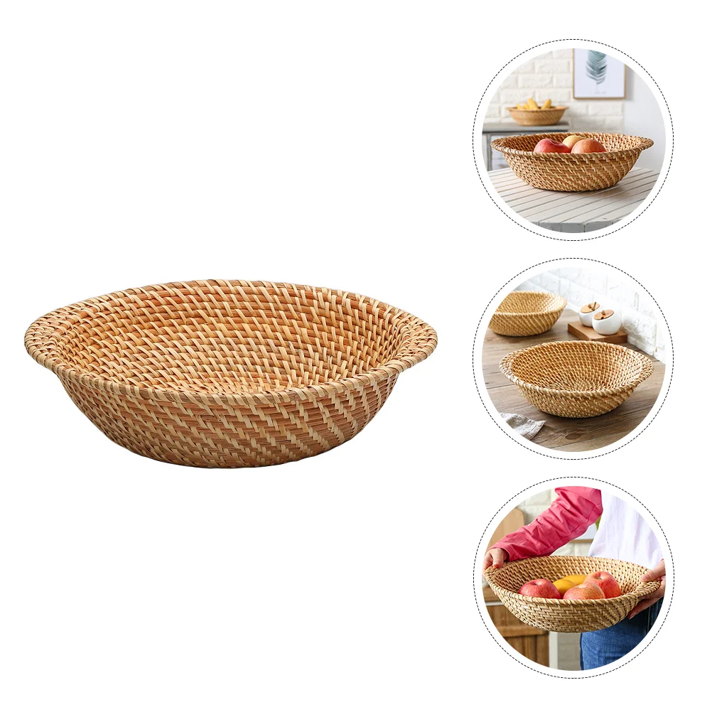 

Basket Wicker Fruit Storage Serving Tray Basketsbowl Bread Woven Candy Decorative Plate Snack Organizer Dried Container Picnic