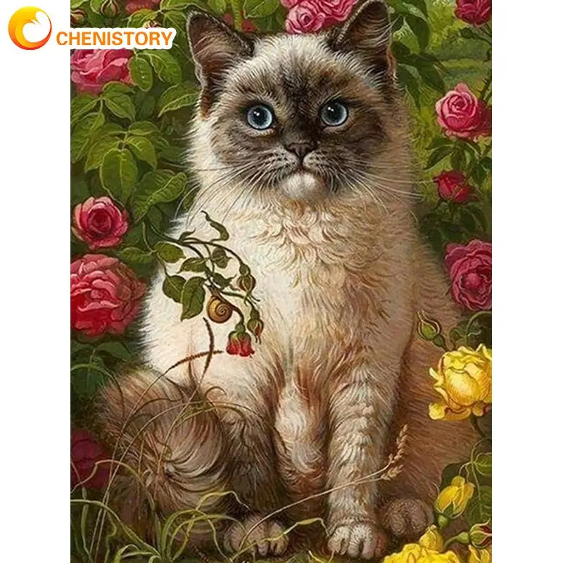 

Картина из страз 5D CHENISTORY, вышивка крестиком, цветы, кот, Алмазная мозаика, животные, рукоделие, вышивка, украшение для спальни