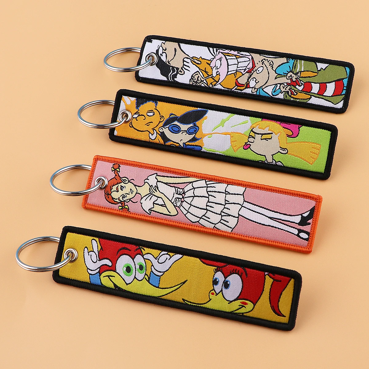 

Funny Classic Embroidered Keys Tag Cartoon Jet Tag Keychains for Motorcycles Cars Backpack Fashion Key Ring Gifts Accessories