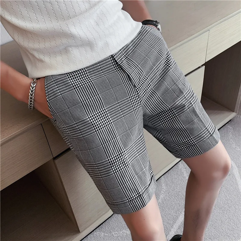 2022 Men Summer Fashion Business Plaid Shorts Casual Chino Shorts Office Business Breathable Summer Clothing 29-36