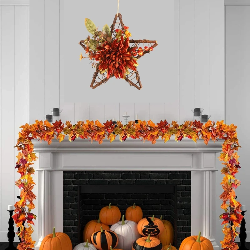 

Artificial Flower Fall Wreath Thanksgiving Wreaths For Front Door Wooden Five-Star Decorative Wreath For Home Decor
