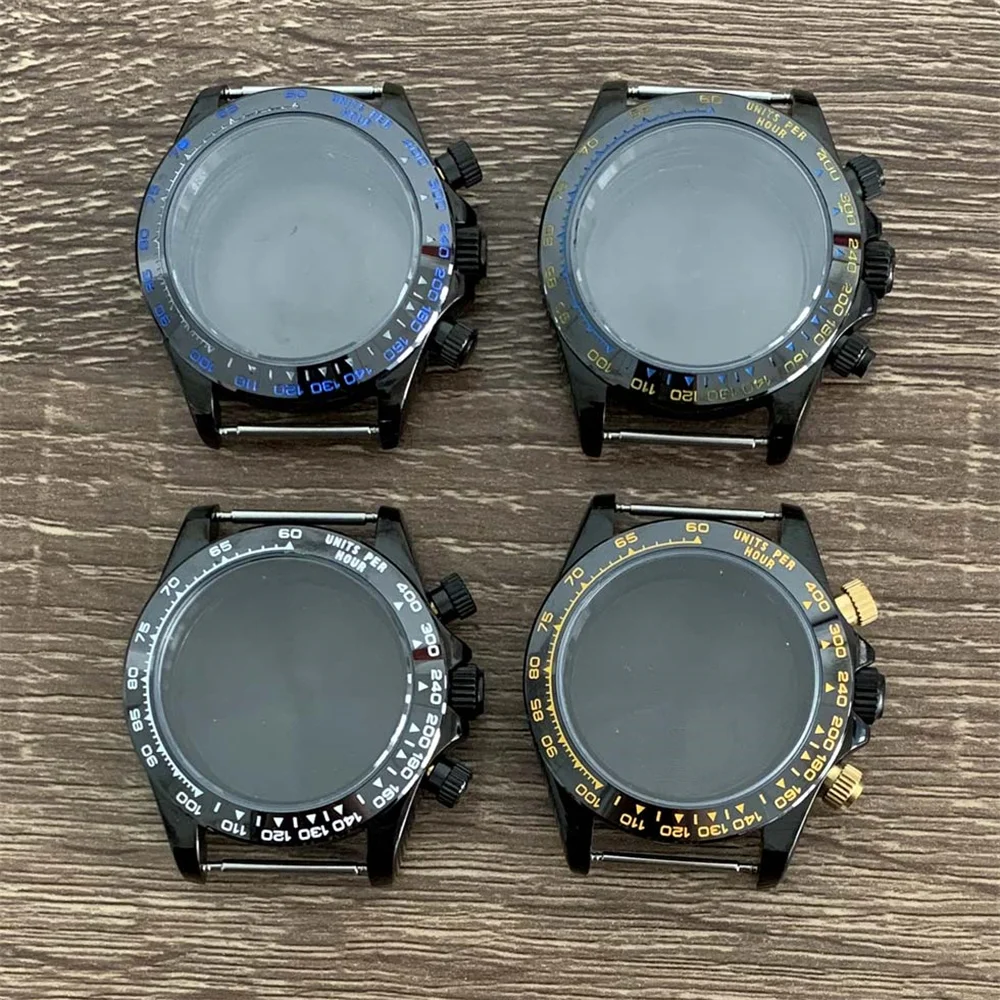 

Watch Quartz 39MM PVD Electroplated Black Gold Case for 29.5mm Dial Steel Sapphire Glass Band VK63 Watch Cases Accessory Para