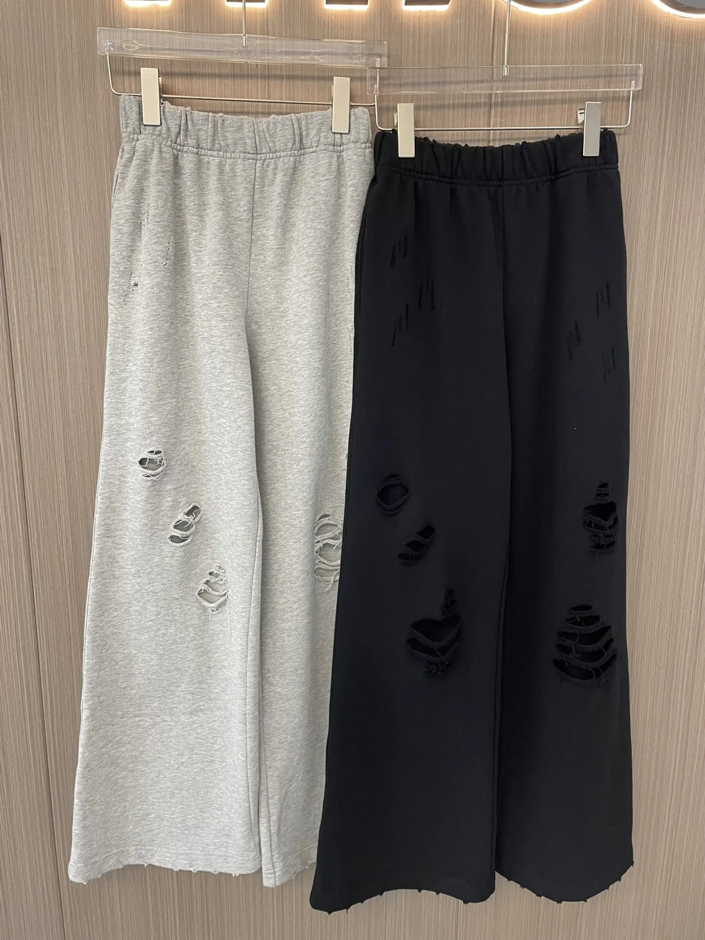 New women's clothing for spring and summer 2023 Fashion Ripped Cool Elastic Waist Wide Leg Pants 0313