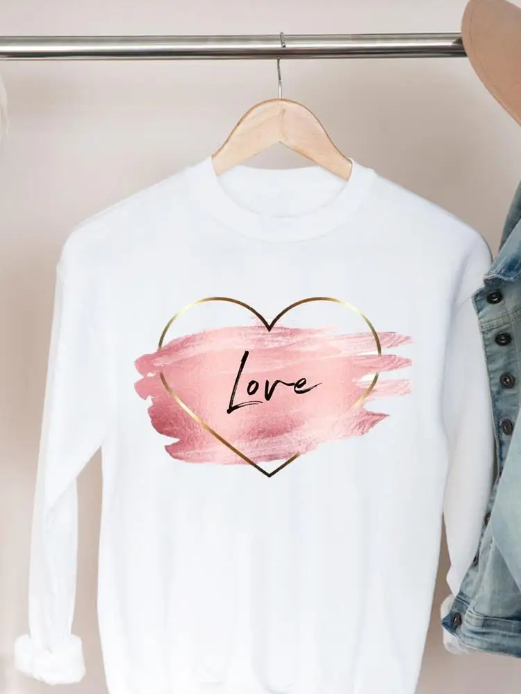 

Printing Casual Fall Autumn Spring Clothing Top Love Heart Sweet 90s Style Pullovers For Women Female Graphic Sweatshirts