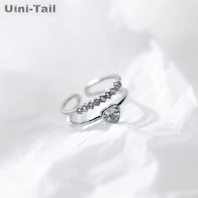 

Uini-Tail Горячая новинка 925 Серебряное Двухслойное Открытое кольцо в форме сердца простое полое геометрическое Трендовое Двухслойное кольцо в...