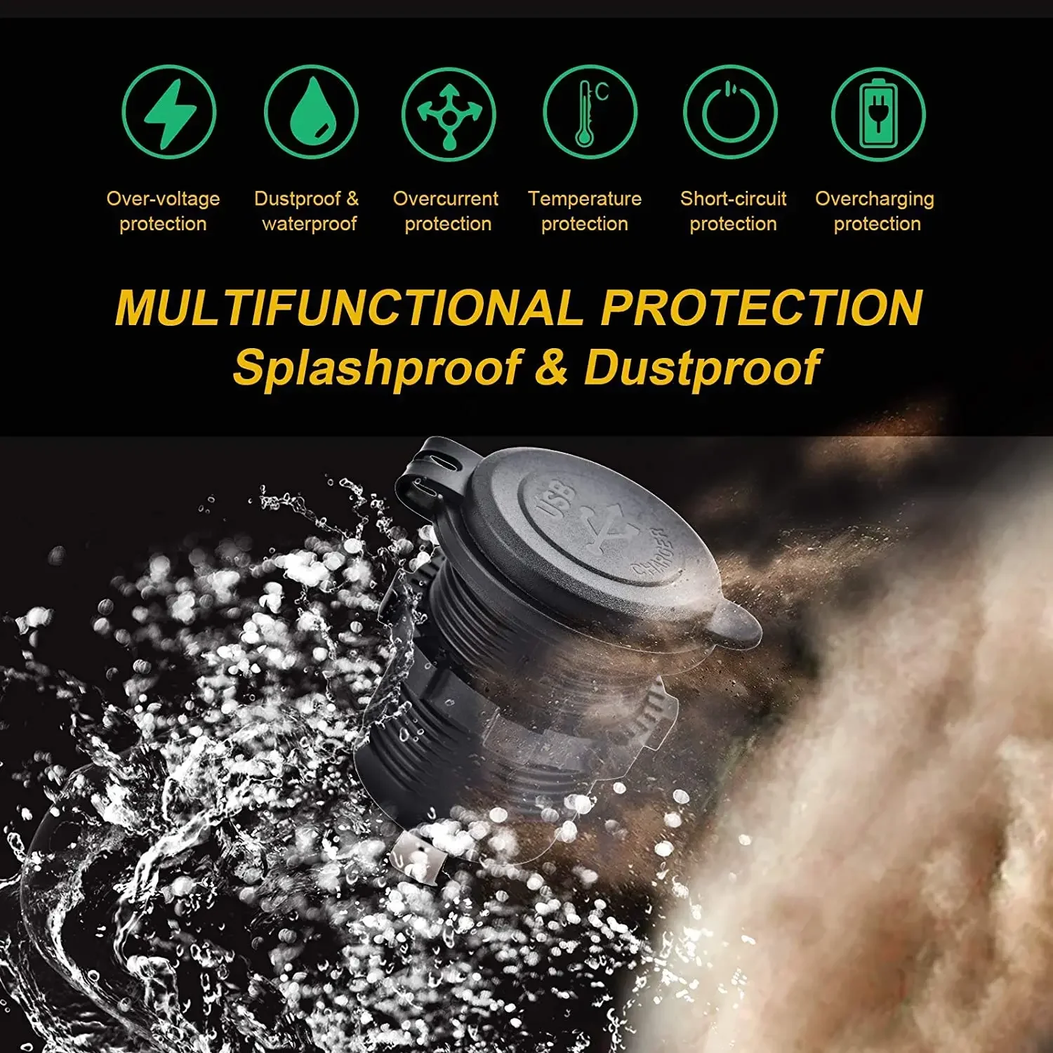 Автомобильное водонепроницаемое зарядное устройство 100 Вт два выхода QC 3 0 USB и PD