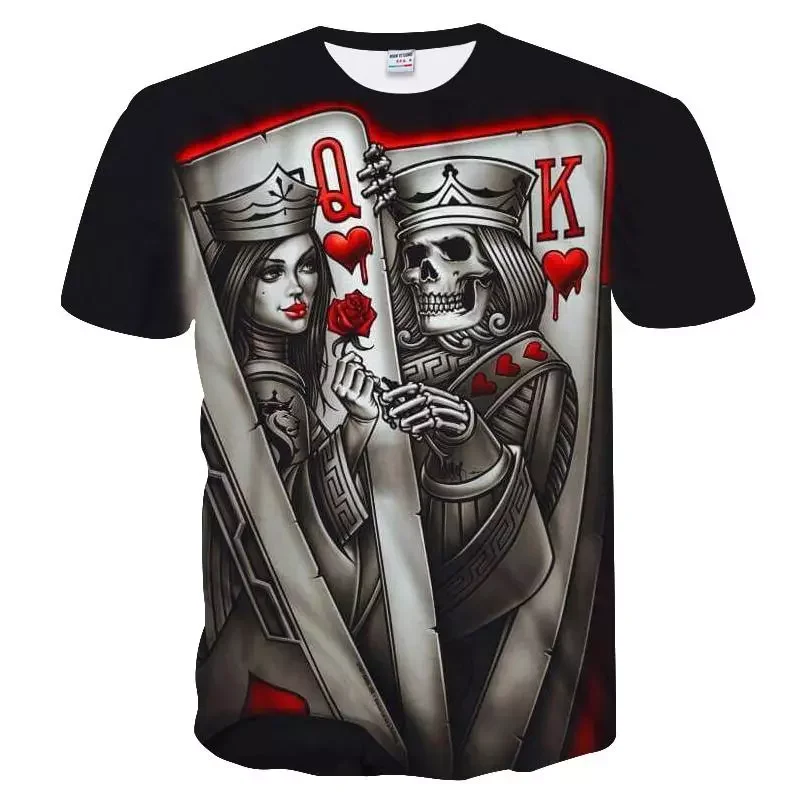 

2022New Casual Skull Poker Printed T-Shirt Men Short Sleeve Tee Shirt Homme Black Design Tee Tops Male Summer Tops 3d t shirt