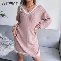 wywmy spring sweater dress for women fashion v neck sexy elegant knitted dress loose casual womens ins midi sweater vestidos