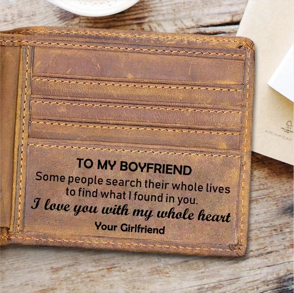 

Girlfriend to Boyfriend Birthday Christmas Gift Men's Male Wallet Engraving Purse Card Holder Bifold Wallets Purses