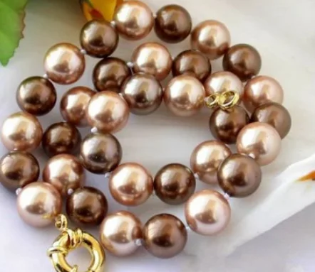 

Hot selling Natural AAA 10mm Coffee Champagne South Sea Shell Pearl Necklace 18"