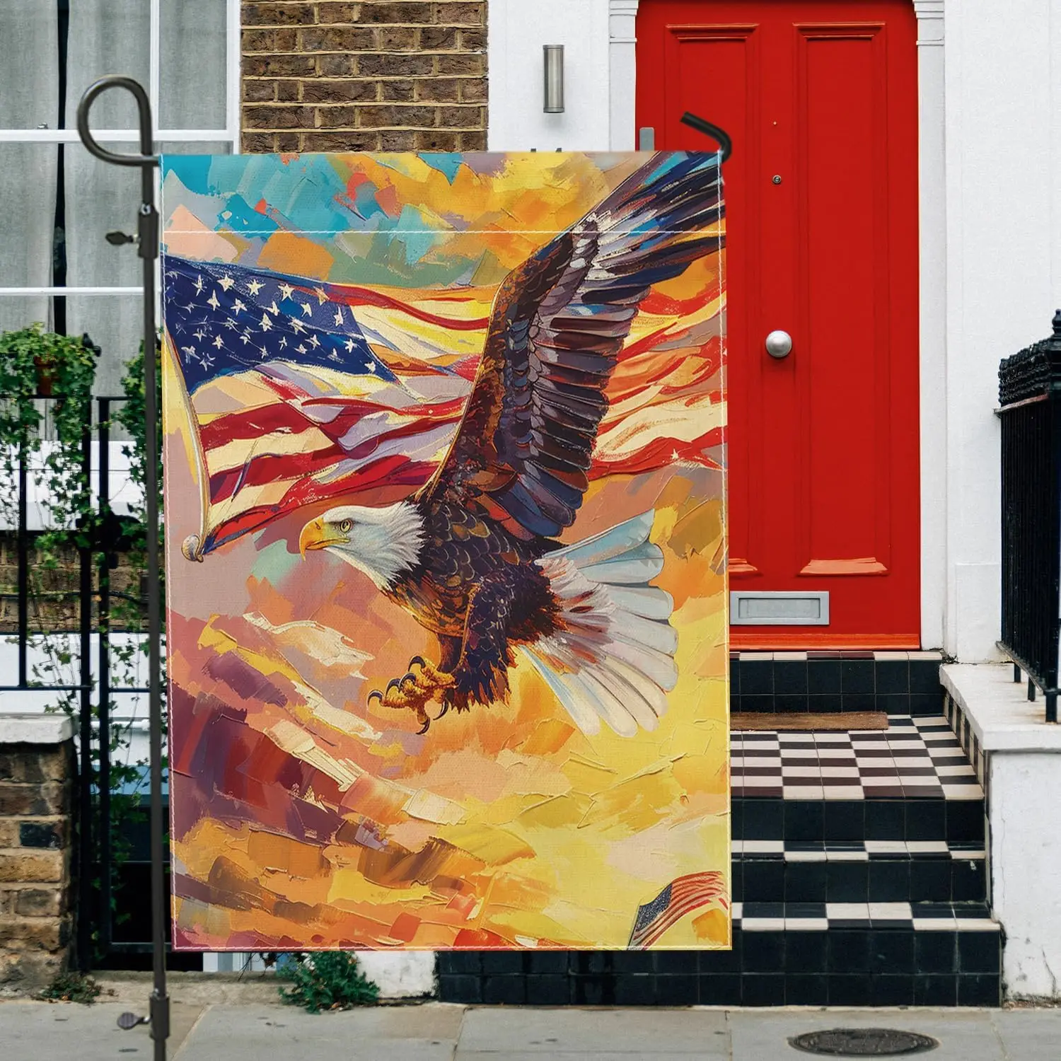 4 июля Садовый флаг Премиум Абстрактный восход солнца Пейзаж Летать лысый орлан