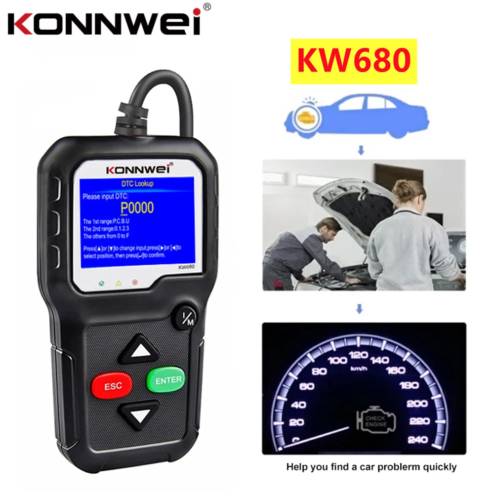 

KONNWEI KW680 Car Diagnostic Tool OBD2 Scanner OBD Auto Diagnosis Clear Fault Error Real Time Battery Voltage Monitoring KW680S