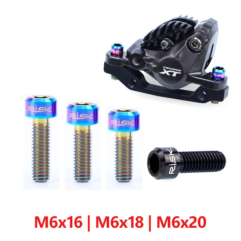 

RISK 4pcs M6x20 M6*18 M6*16 Titanium Ti Alloy MTB Bicycle Crank Fixed Bolts TC4 Disc Brake Caliper Clamp Fixing Screws for Bike