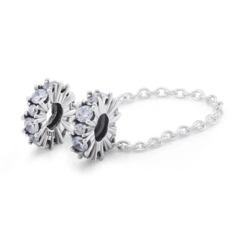 

High Quality S925 Silver Women Bracelet Sparkling Crystals Safety Chain Charms DIY Jewelry Girl Lady Fine Birthday Party Gift