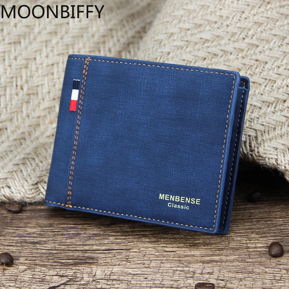 

Кошелек мужской деловой однотонный, короткий бумажник из денима, маленький уникальный клатч для мелочи, 2022