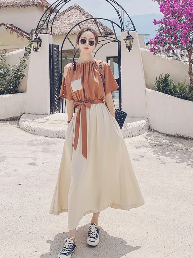 

Summer Dress Women's 2023 Fashion New Dress Fashion Ultra Thin Women's Dress Light Mature French Patch Work Long Dress Women's