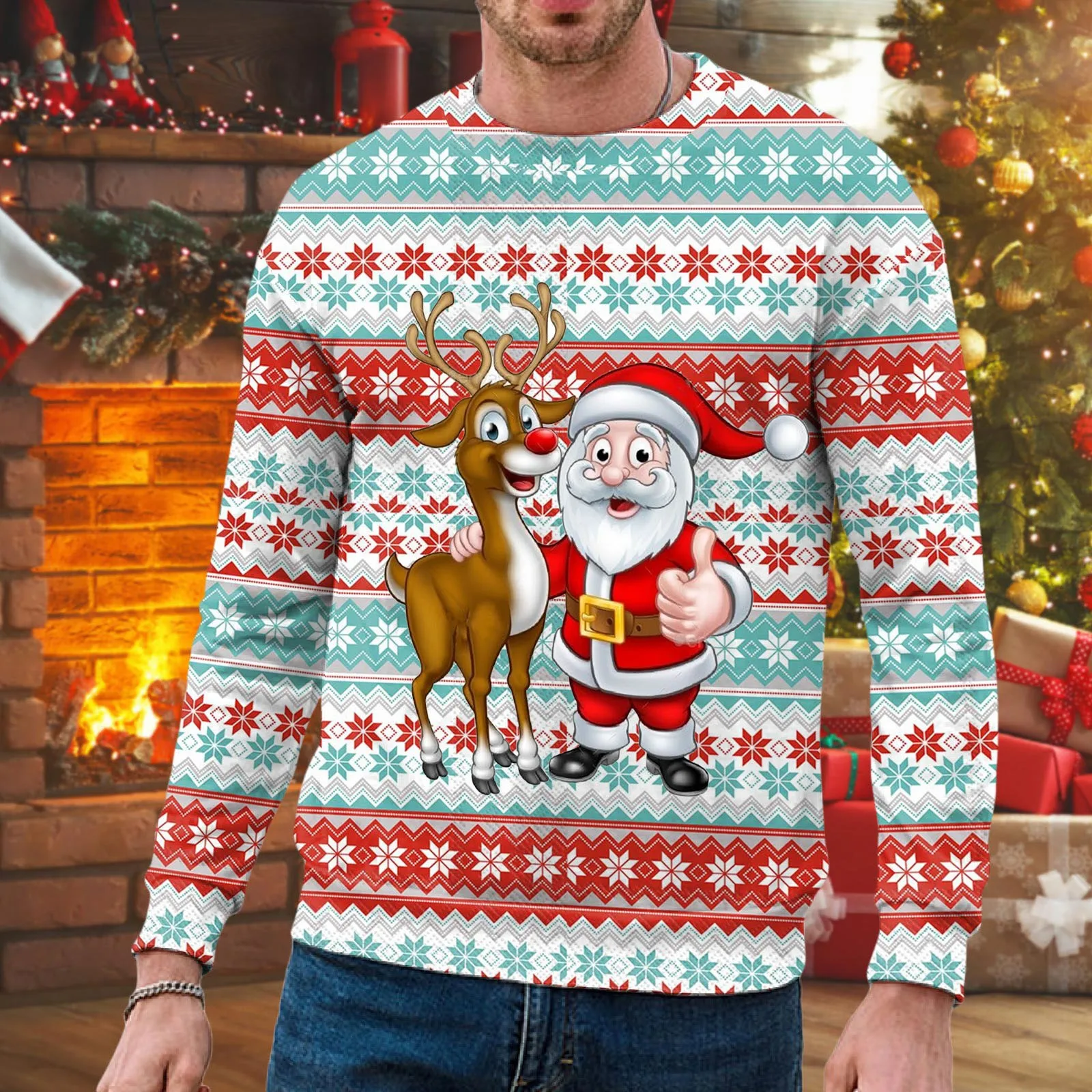 

Men'S Christmas Pullover Navidad Sweatshirt Cartoon Pullovers Funny Jumper Graphic Casual Hoody Themed Santa-Claus Sudaderas