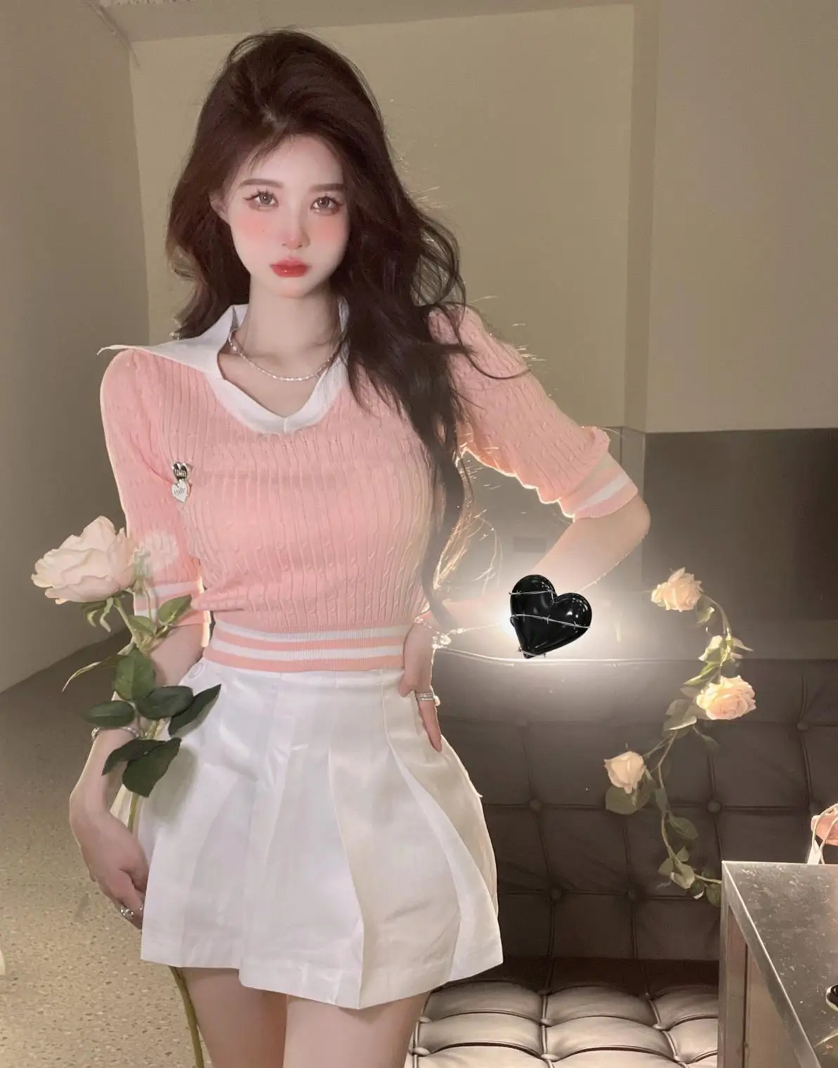 

Предлагайте прочность ~ милая блузка с коротким рукавом, короткими заколками и разрезом