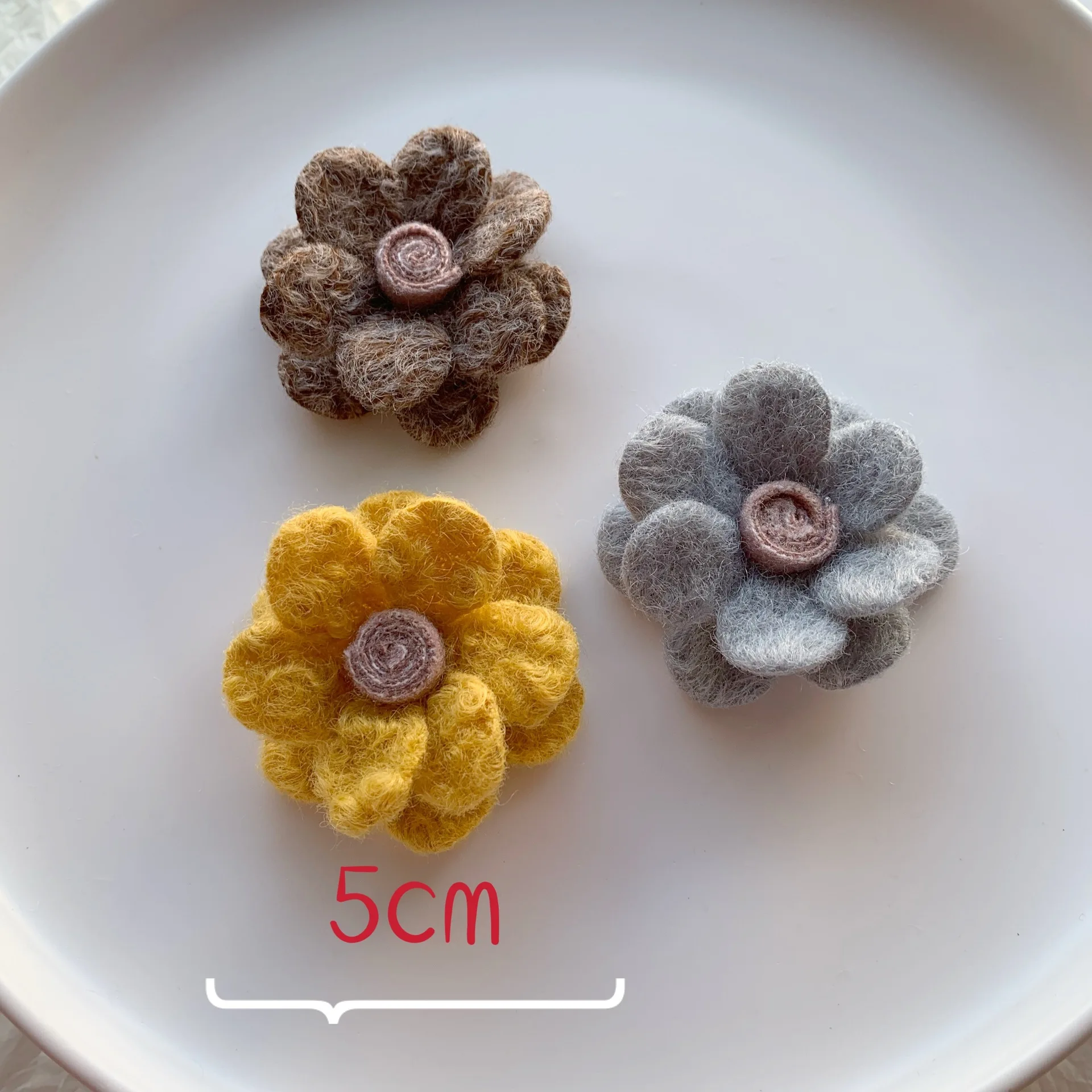 Retail 10Pcs/Lot 5cm Wool Flower For Children's Hair Accessories DIY Rosette Flower Accessories For Wedding Dress.Women Apparals images - 6