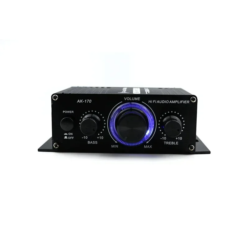 AK170 Mini Digital Power Audio Car Amplifier Blue Light Stereo for Home Theater Club Party Music 200W x2