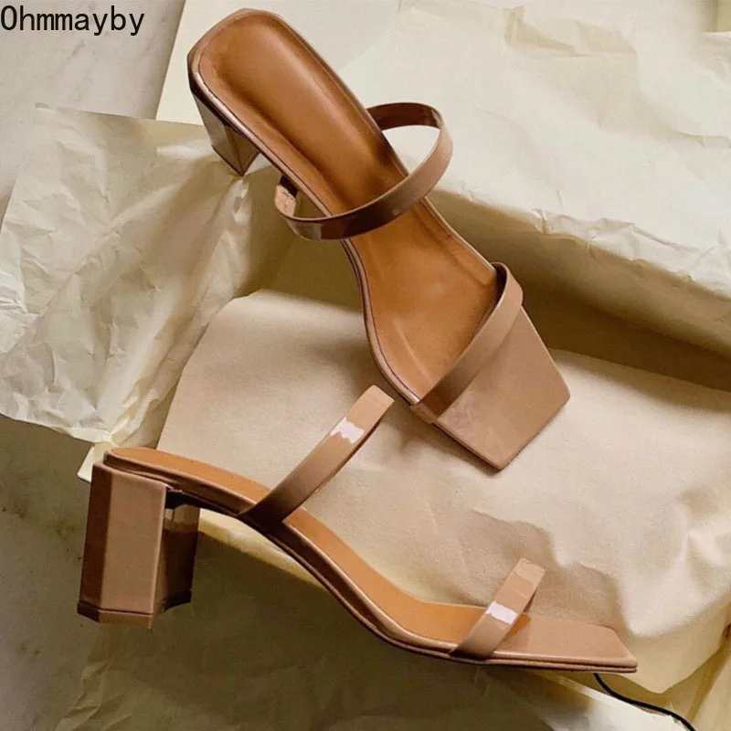 

2022 Summer Shoes Women Slippers Fashion Narrow Band Slip On Sandalias Female Square Toe Outdoor Slides