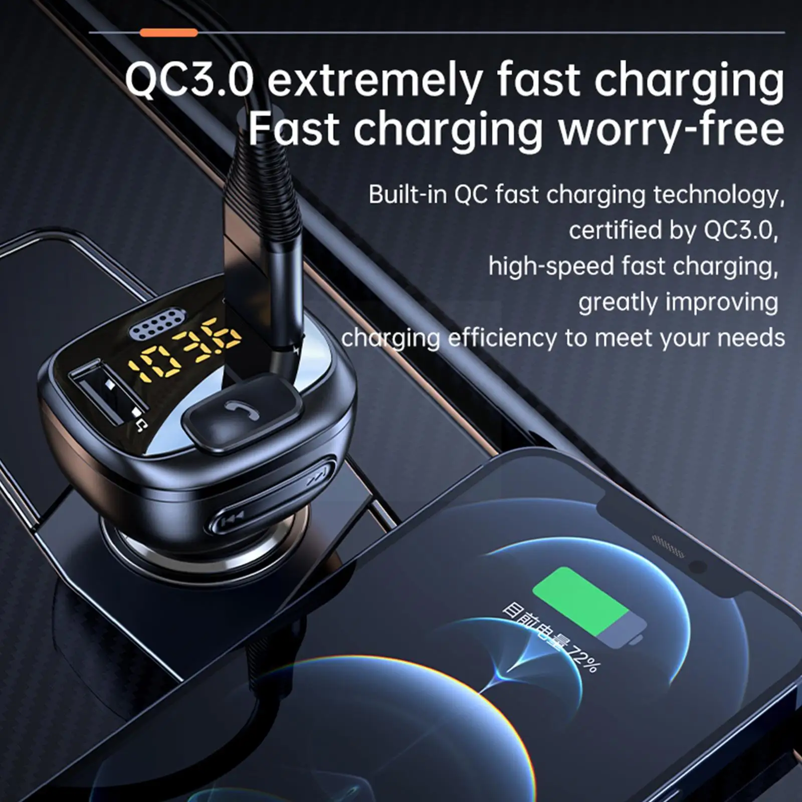 

Handsfree FM Transmitter Wireless Car Bluetooth 5.1 Dual Fast FM Charger Adapter MP3 Audio Receiver QC3.0 USB Transmitter E2C5