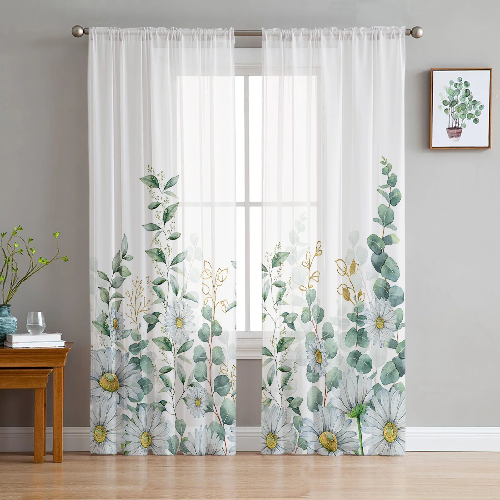 

Эвкалипт, садовые тюлевые занавески с маргаритками для кафе, балкона, драпировки на окна, вуаль, шторы для спальни, дома, гостиной