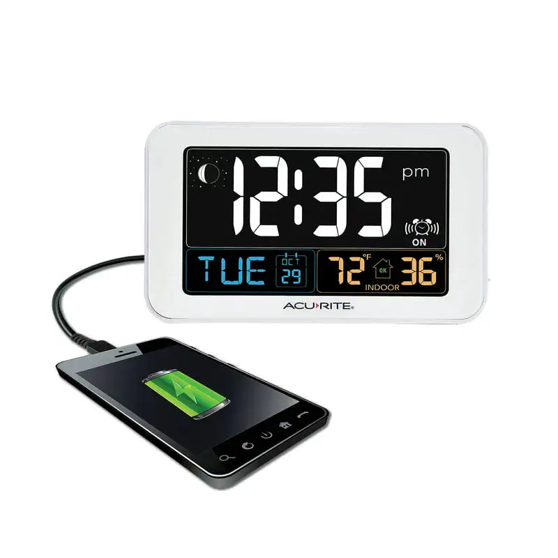 

Цифровой будильник для спальни с USB зарядным устройством, комнатный датчик температуры и влажности для сна (13040CA)