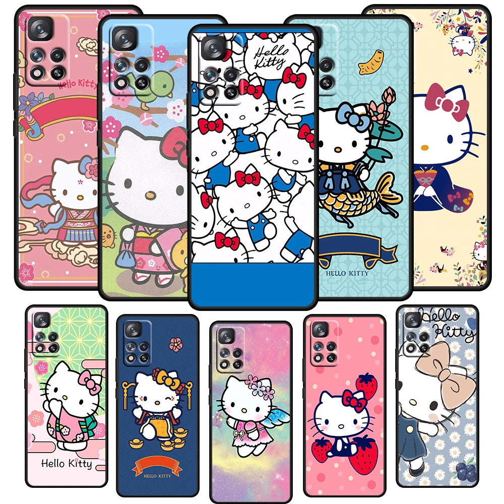 

Anime HelloKitty Cute Girls Case For Xiaomi Redmi Note 11E 11S 11 11T 10 10S 9 9T 9S 8 8T Pro Plus 5G Soft TPU Black Phone Cover