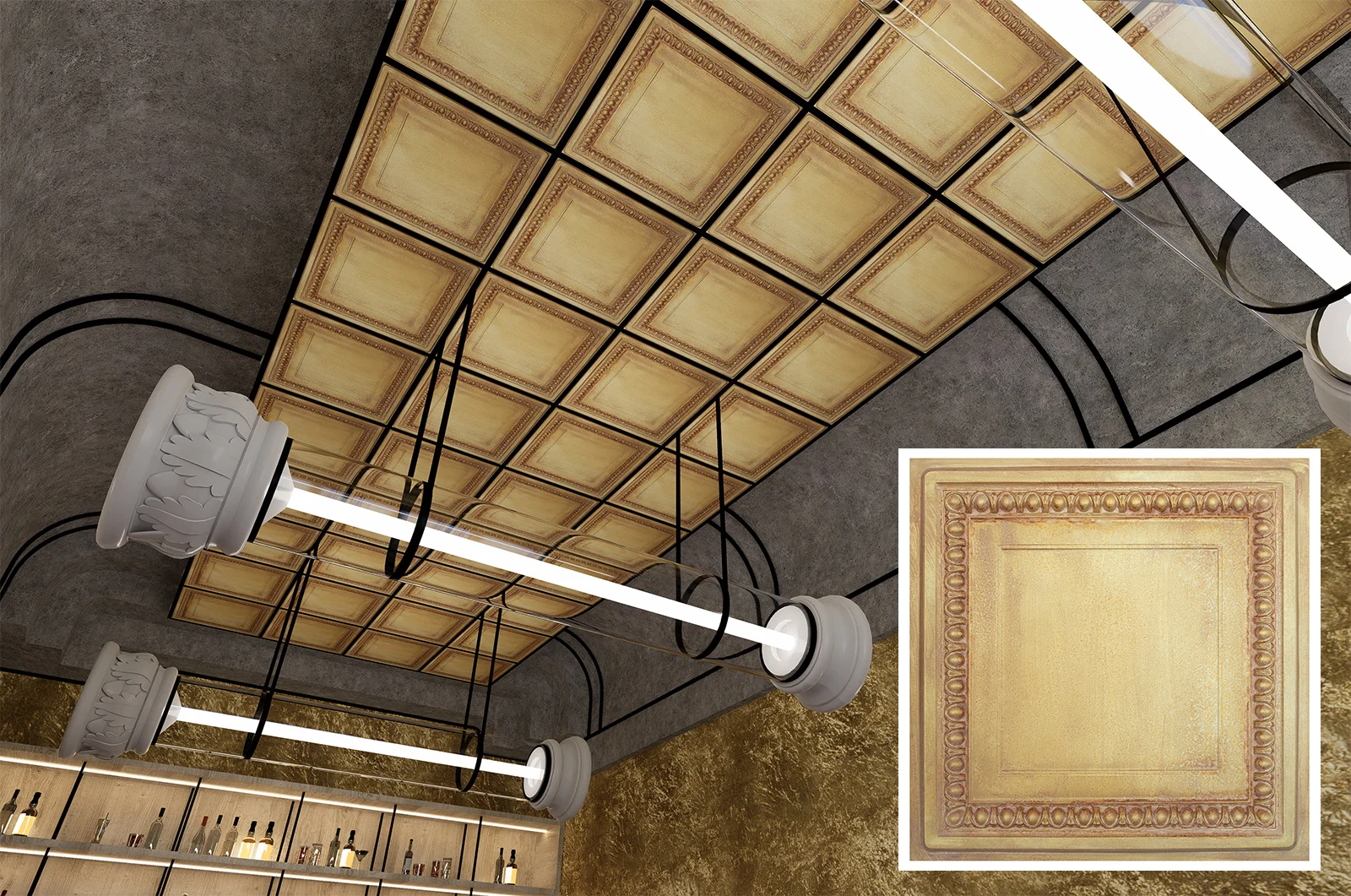 10 шт. настенные панели из ПВХ коричневого и золотого цвета