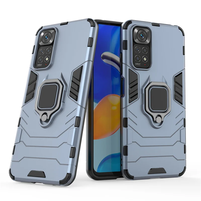 Holder Cover For Xiaomi Redmi Note 11 Case For Redmi Note 11 Capas PC Bumper Shockproof Magnetic Cover For Redmi Note 11 Fundas