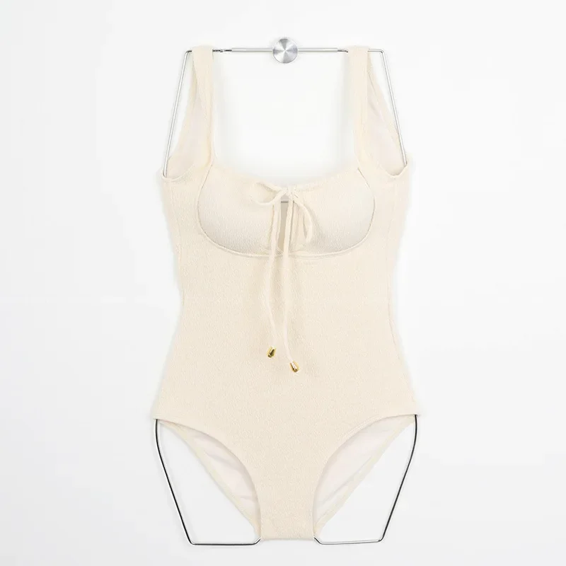 Сексуальный цельный однотонный купальник женский открытый бандажный купальный