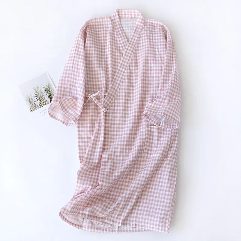 Japanese kimono spring and autumn new ladies night gown 100% cotton gauze robe pajamas flower love bathrobe mid-length home gown