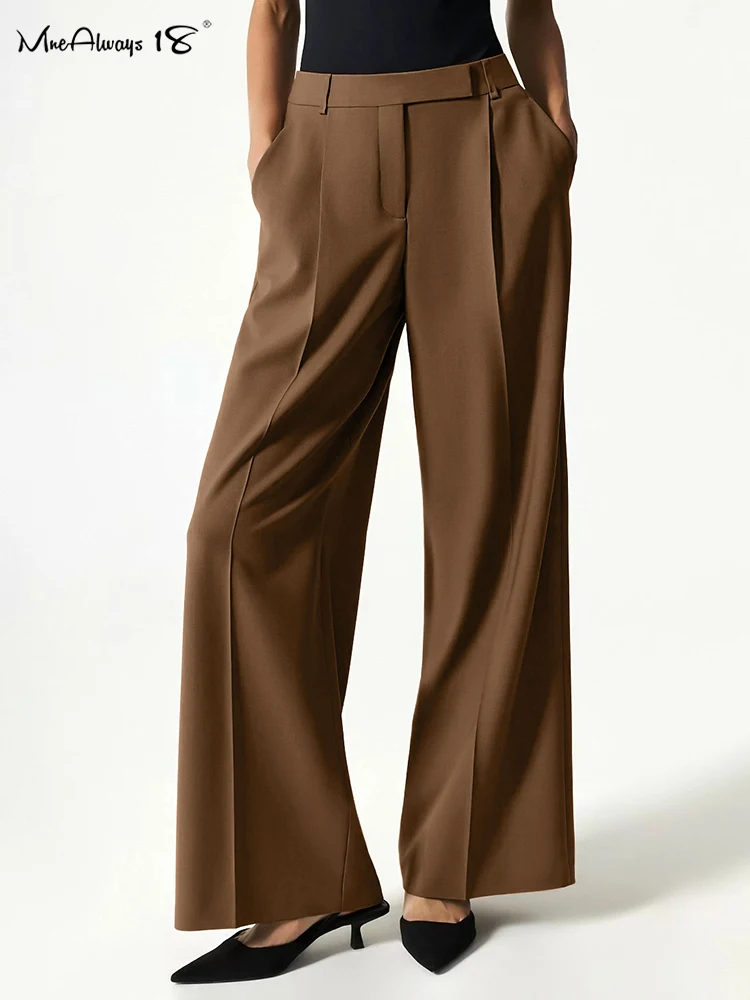 Mnealways18 винтажные коричневые офисные повседневные брюки в пол женские осенние классические плиссированные брюки женские Мешковатые брюки с высокой талией