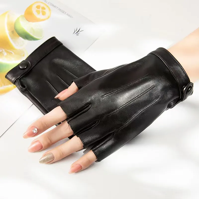 

Новинка 2023, женские перчатки из натуральной кожи, перчатки из натуральной овчины, черные, красные, без пальцев, женские перчатки, оптовая продажа