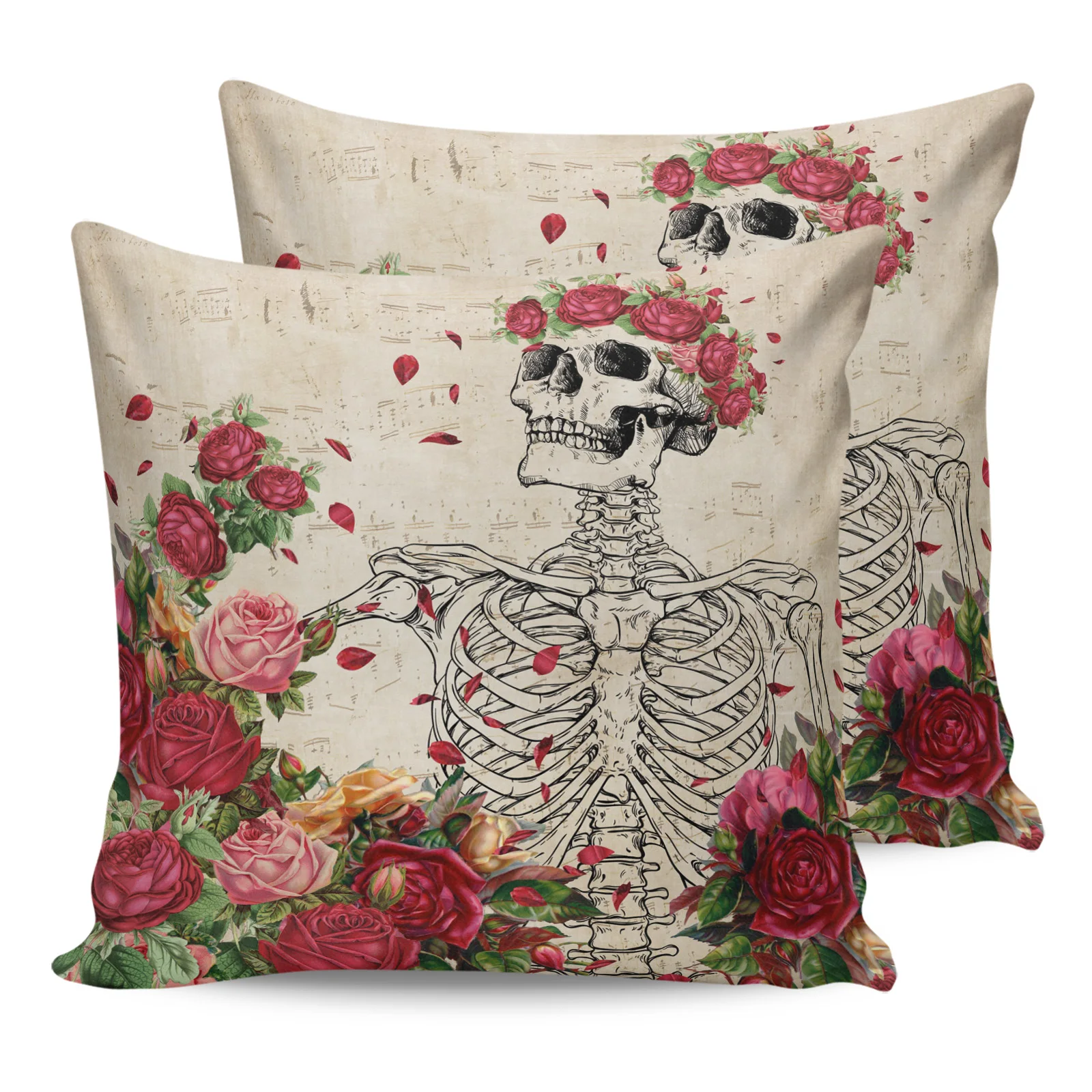 

2PC Pillowcase Skull Rose Flower Retro Sofa Cushion Cover Bedding Dakimakura Pillow Cover House Home Decorative Pillow Cases