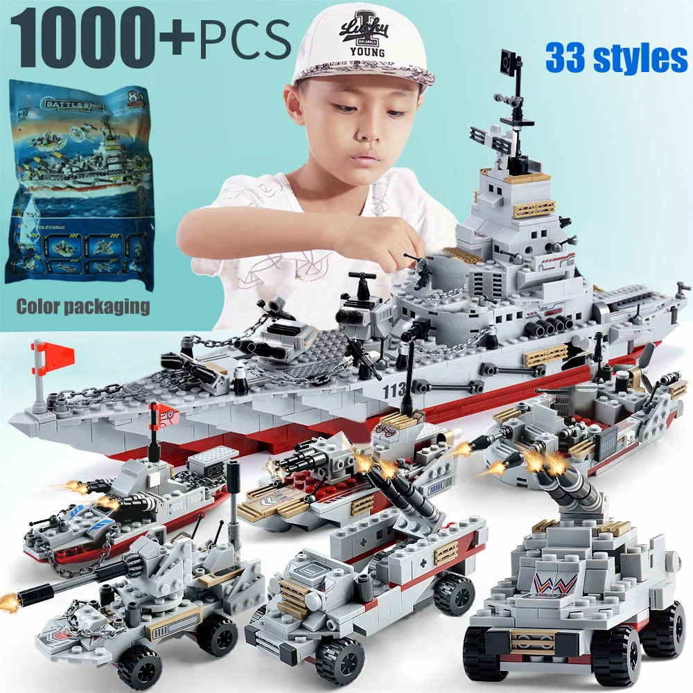 1000pcs Warships Building Blocks Model Construction Set for Boys Navy Ship Army Boat Plane Bricks Toys for Children