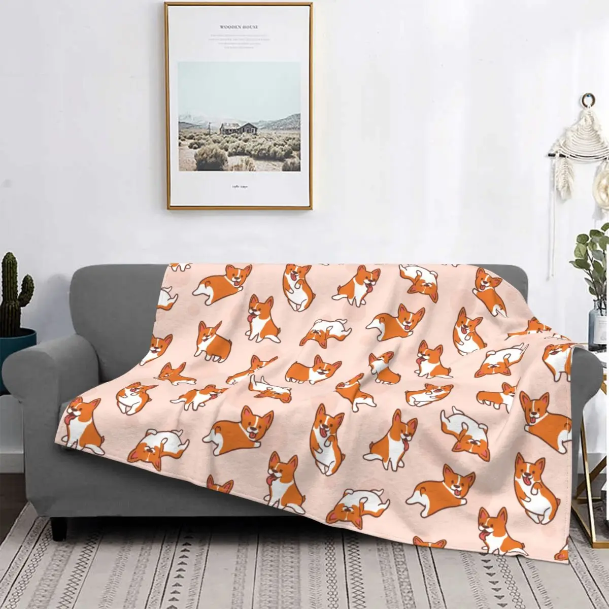 

Мультяшное вязаное одеяло с узором корги для любителей собак пушистое одеяло декоративное легкое покрывало для спальни
