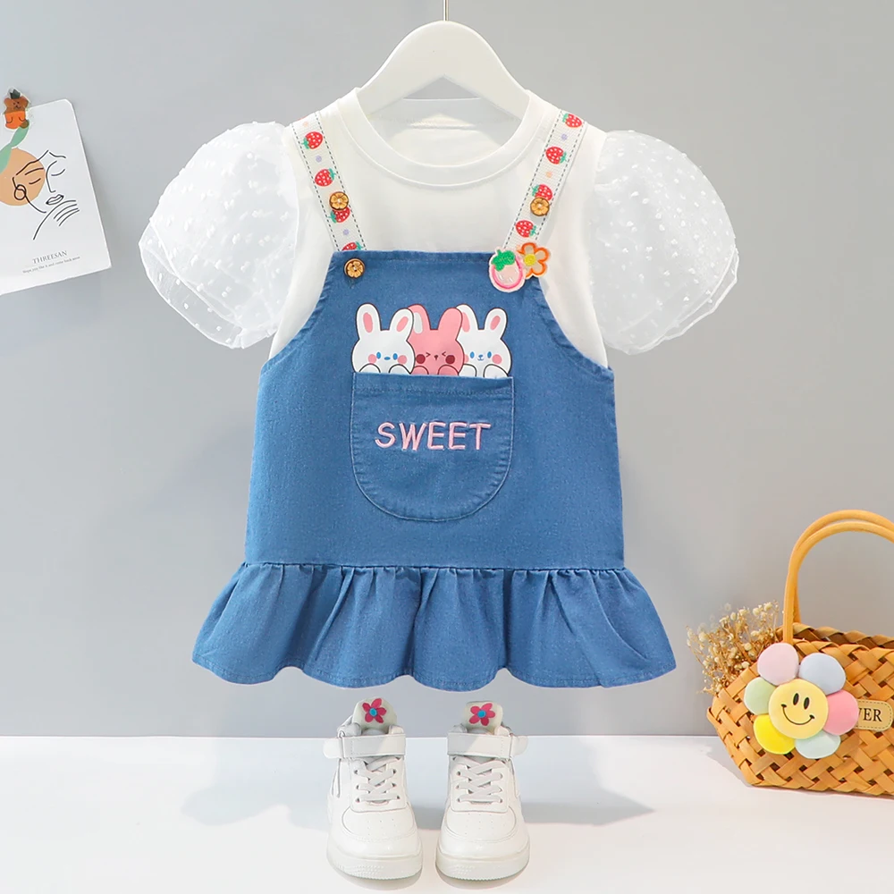 

Новый летний Дизайнерский Костюм для маленьких девочек, привлекательная рубашка + юбка, Детский костюм, Лидер продаж