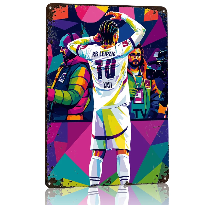 Фото Металлическая винтажная табличка с изображением игрока RB Leipzig Xavi WPAP, настенный декор, ретро-постер для украшения дома №3