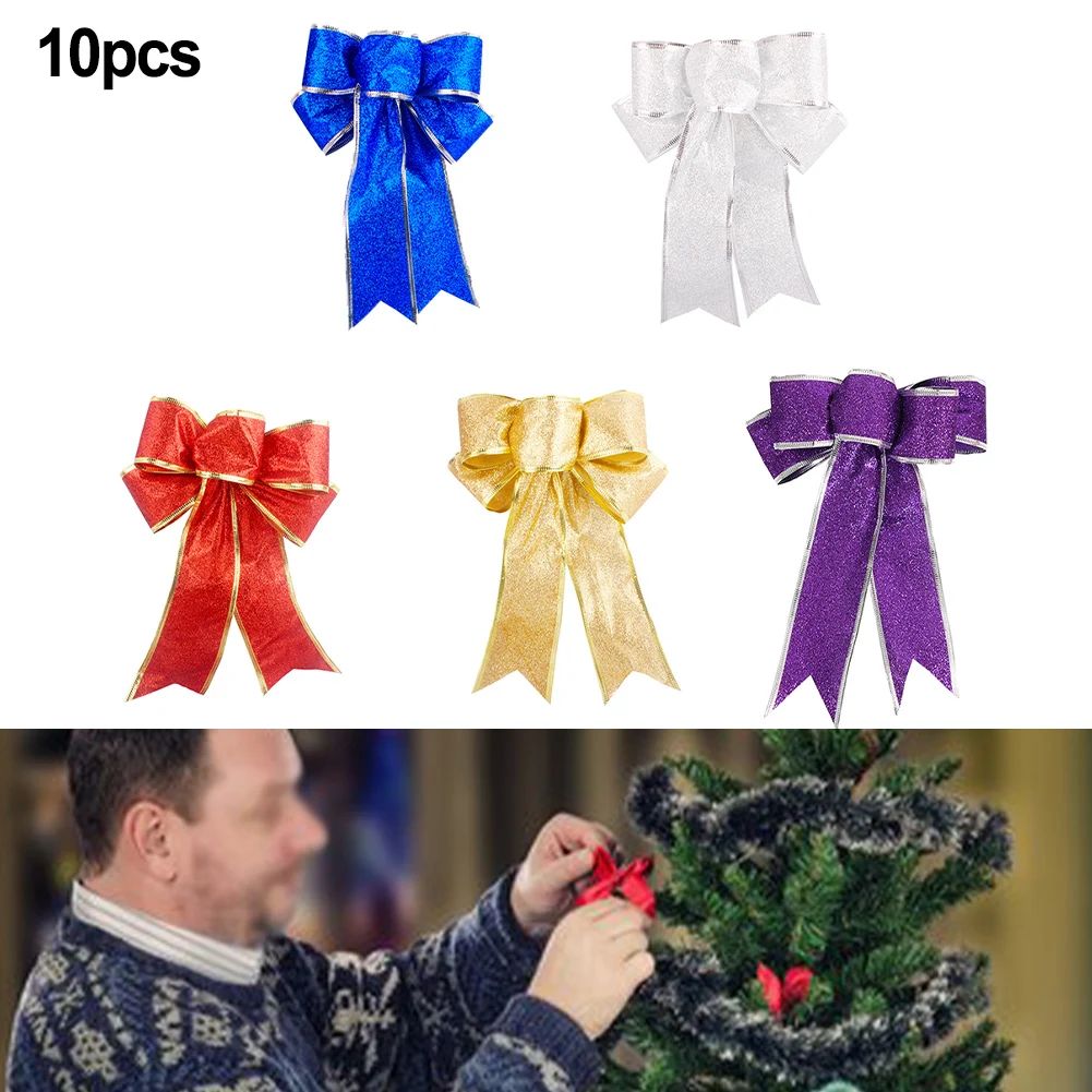 

10pc Christmas Bow Hanging Decoration Xmas Tree Pendent Ribbon Bowknot DIY Ribbon Bow-Knot Home Decoration Supplies 25cm