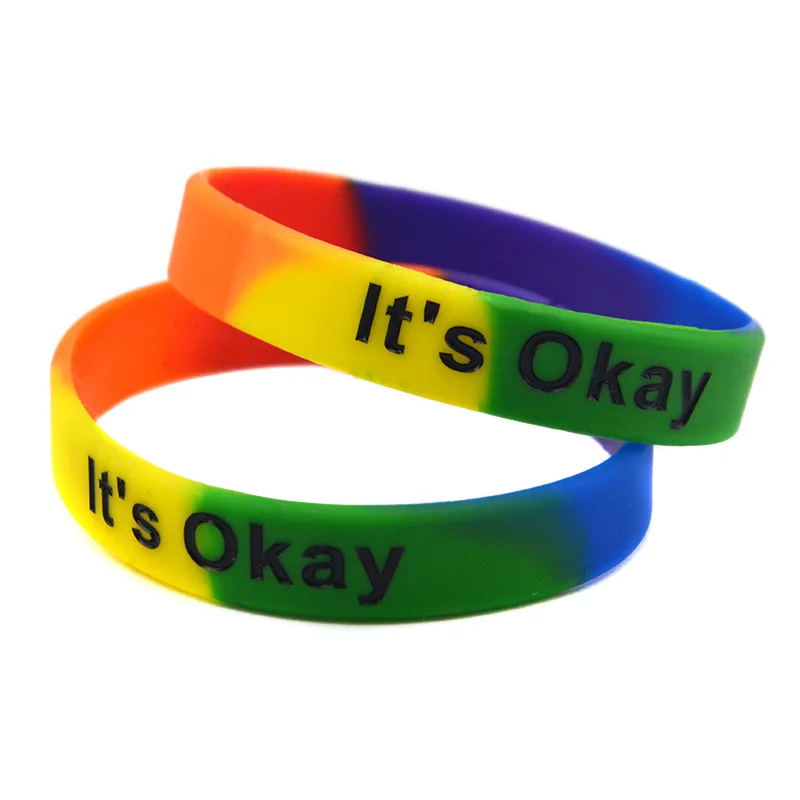 

1 PC It Is OKay Silicone Bracelet Rainbow Color Debossed and Filled In Color Mens or Women Wristbands Adult Size