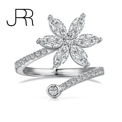 JRR Бесплатная доставка 925 серебро Pinky Цветок Регулируемый Открытый бриллиант обручальные кольца с Bling Moissanite