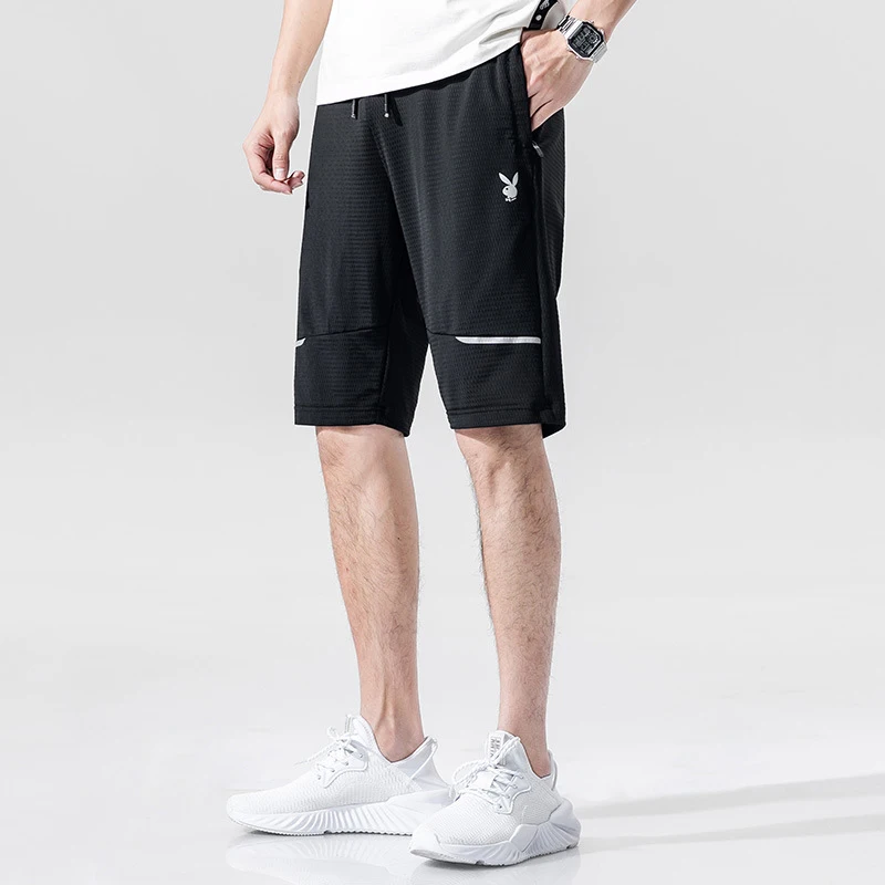 

Summer Ice Silk Trend In Pants Loose Tide Brand Outer Wear Sports Five-point Pants Men's Pants