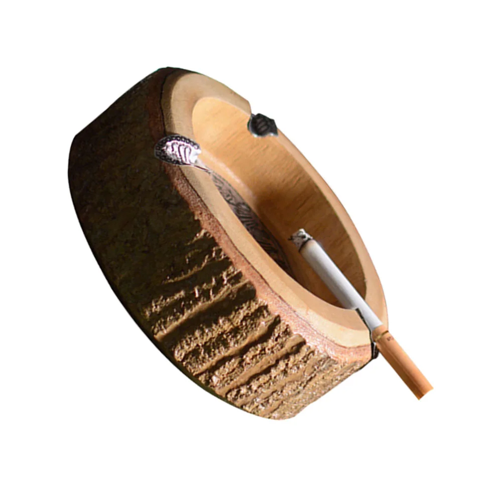 

1PC Bark Design Ashtray Wooden Ash Tray Delicate Pattern Ashtray Cigarette Ash Holder Rustic Tobacco Jar 4 Inches