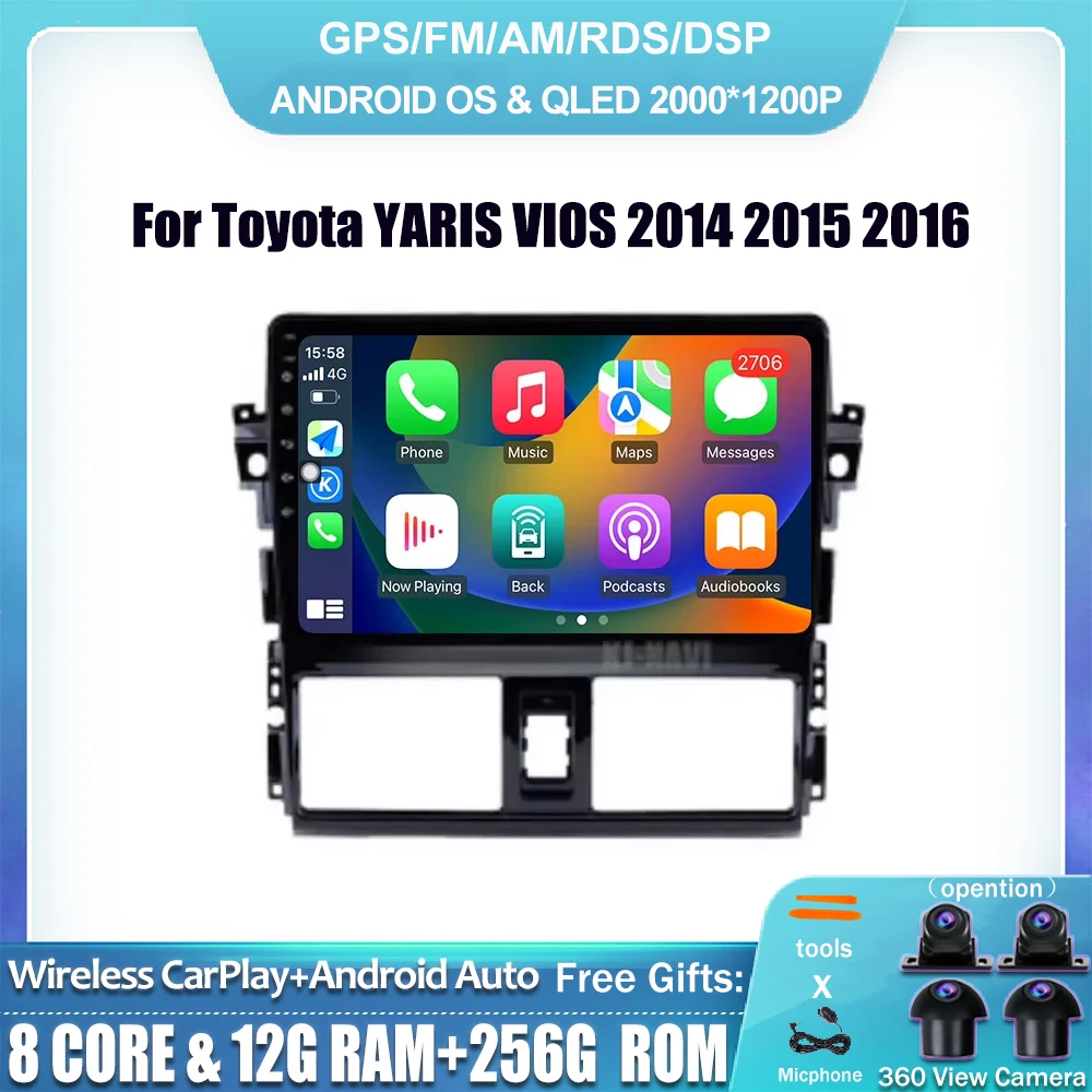Автомобильное радио Android 14 для Toyota YARIS VIOS 2014 2015 2016 мультимедийная GPS-навигация