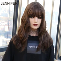 synthetic wig with bangs long wavy wigs for women cosplay daily party brown wigs high temperature fiber mechanism wig
