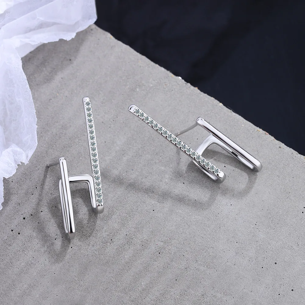 Geometric Irregular Earring Studs Women's Korean-Style Inlaid Zirconium Single Row Diamond Wave Line Personalized Ear Jewelry