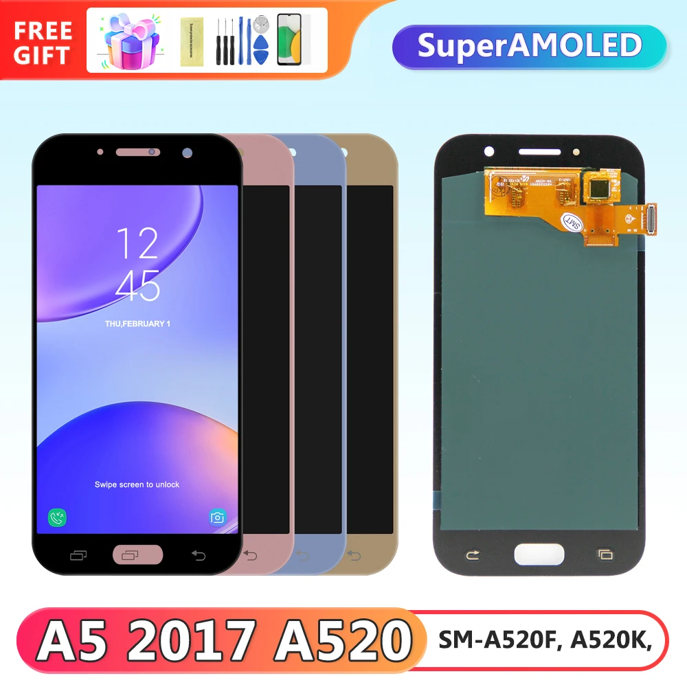 Купи Сменный дисплей Super AMOLED A520, для Samsung Galaxy A5 2017 A520 A520F A520K, ЖК-дисплей, сенсорный экран, дигитайзер в сборе за 1,680 рублей в магазине AliExpress